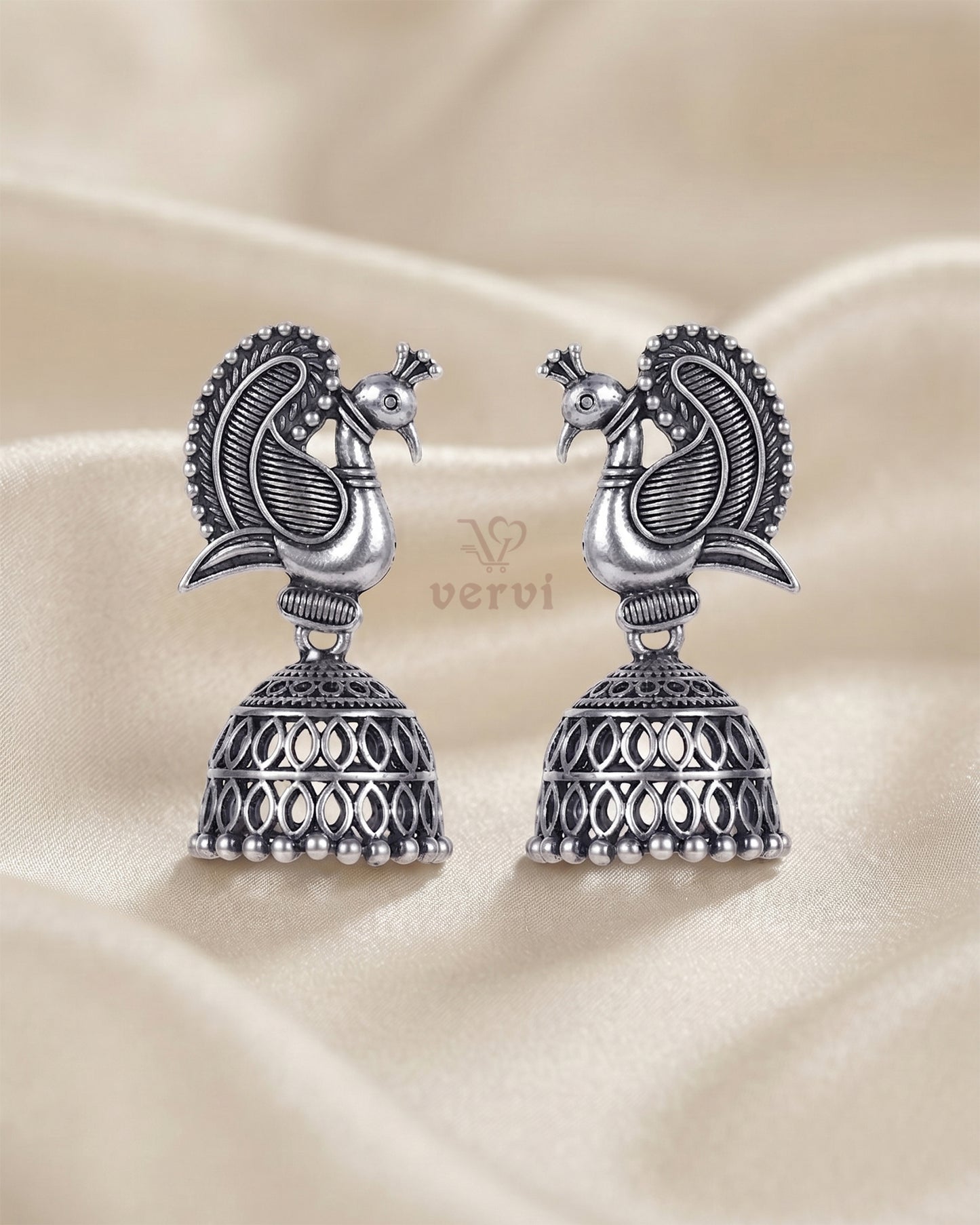 Oxidized Royal Peacock Temple Jhumka