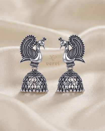 Oxidized Royal Peacock Temple Jhumka