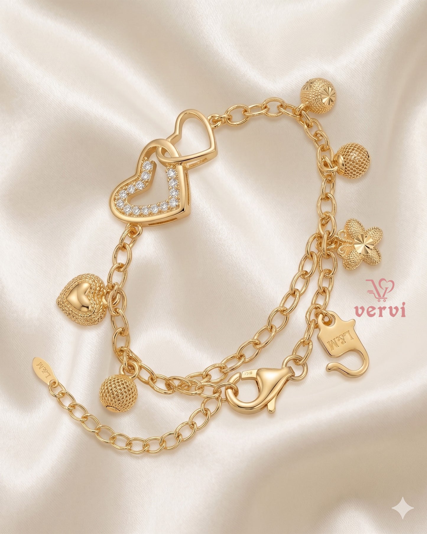 Twin Hearts with Beads Bracelet