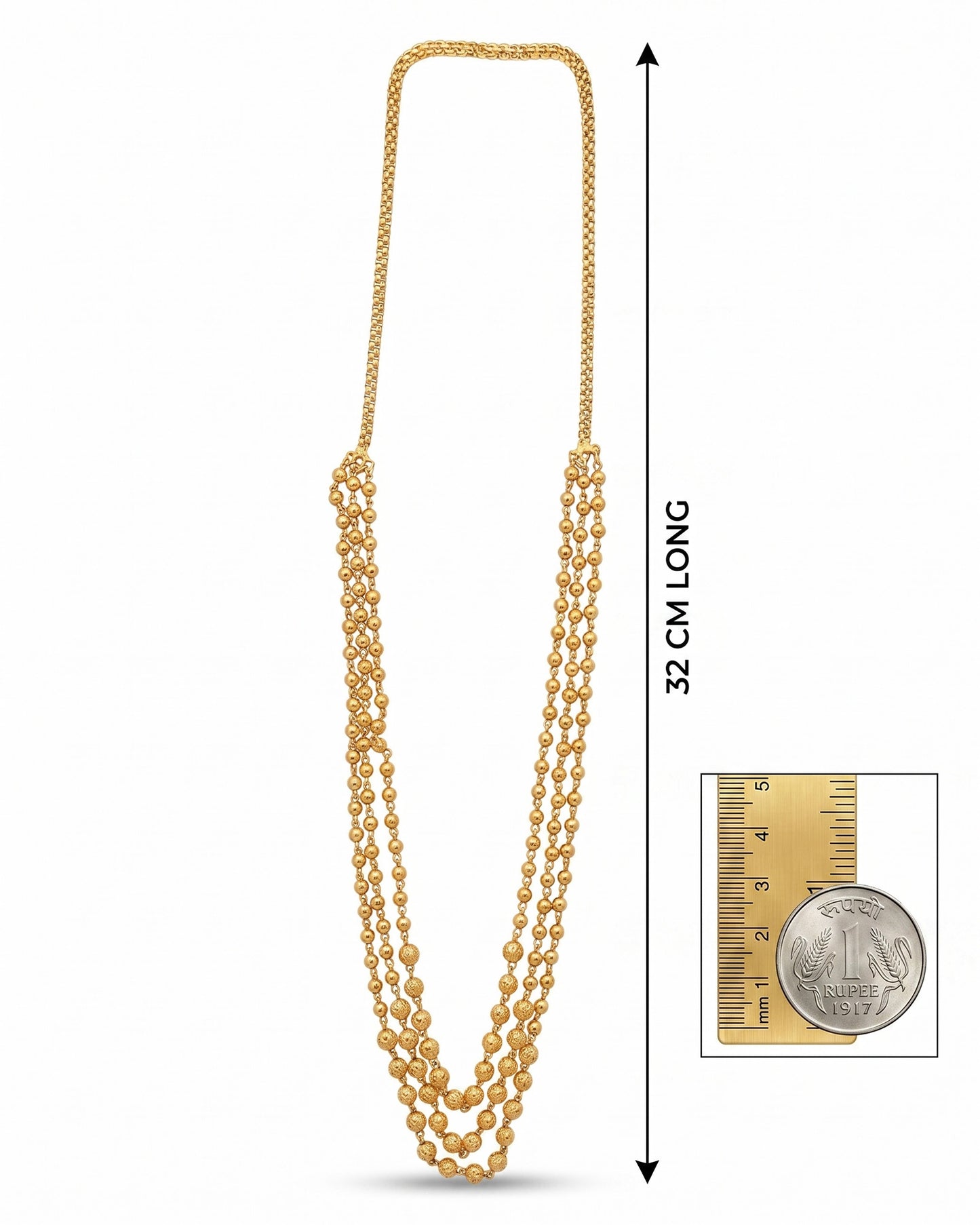 Three Layered Bead Gold Necklace