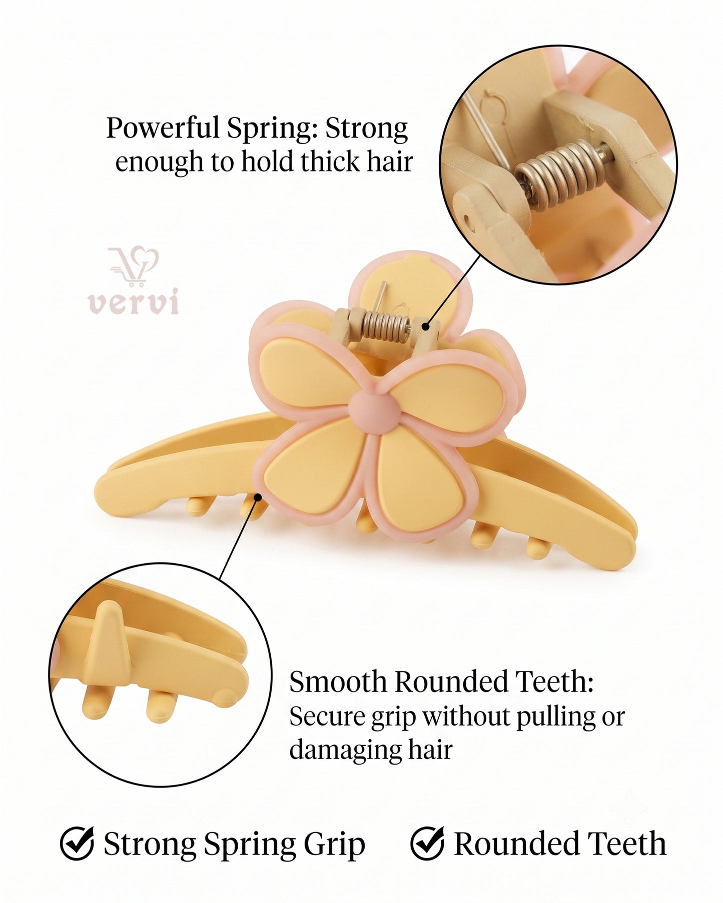 Korean Floral Long Hair Claw Clip Set 1 (Pack of 4)
