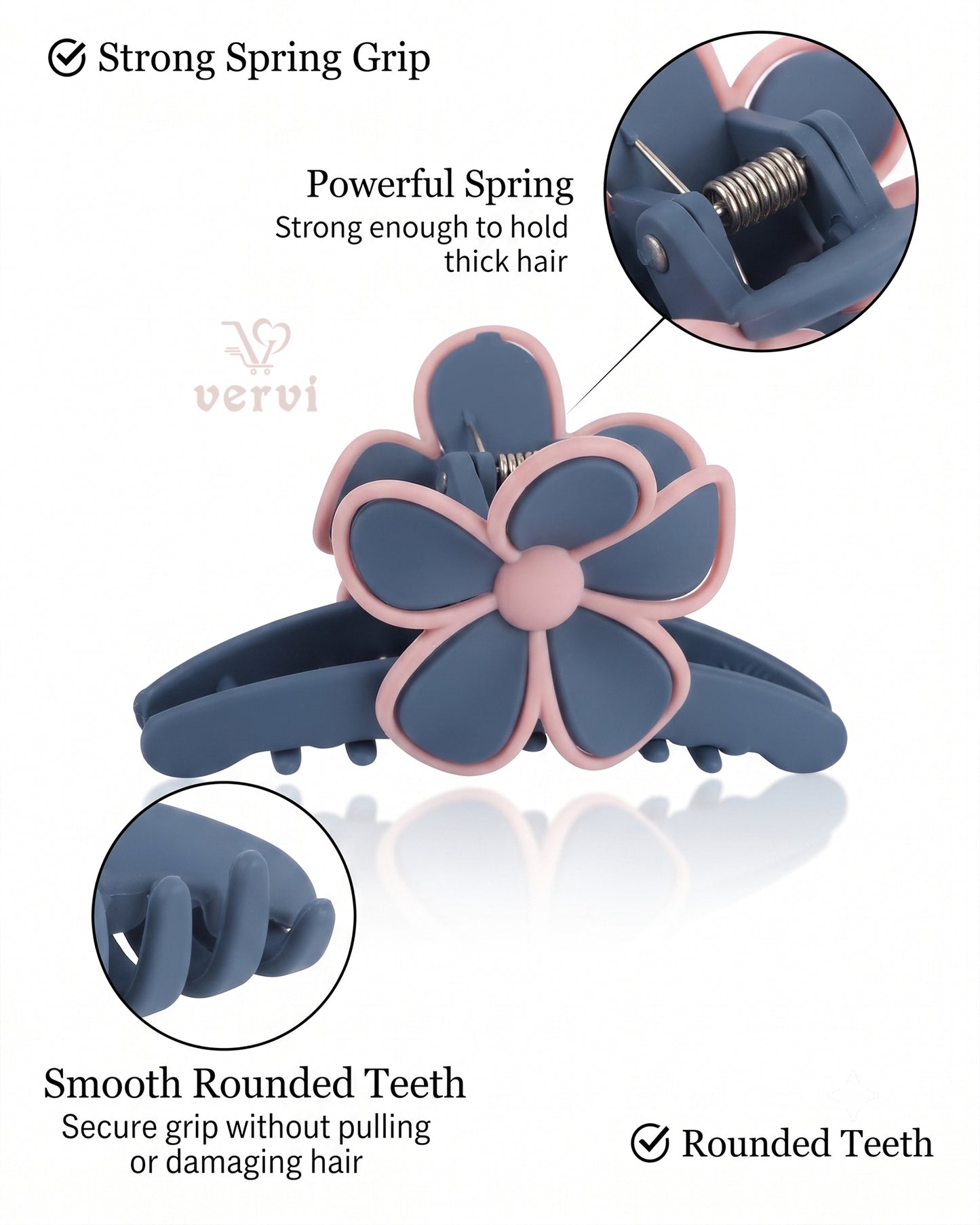 Korean Floral Long Hair Claw Clip Set 2 (Pack of 4)