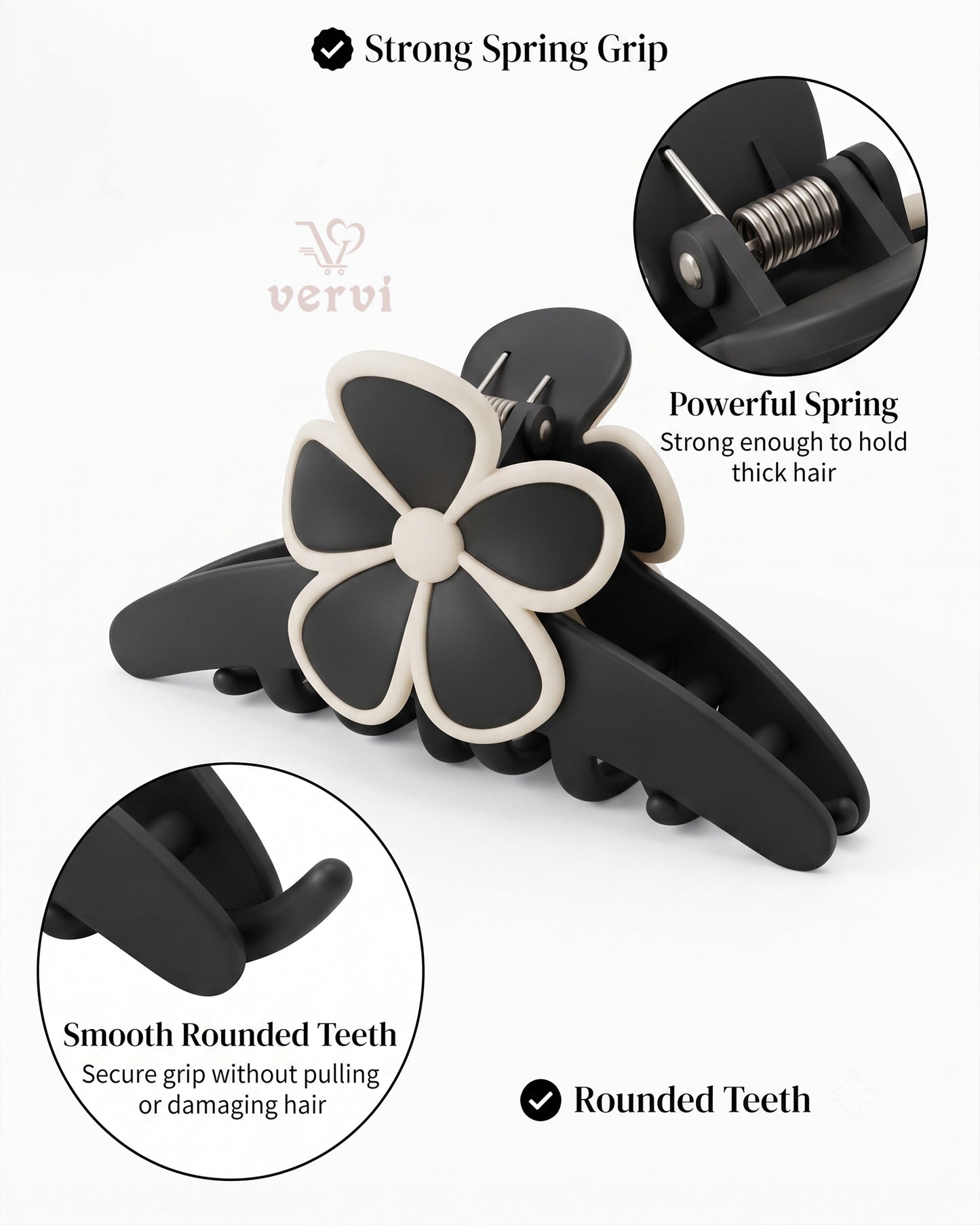 Korean Floral Long Hair Claw Clip Set 3 (Pack of 4)