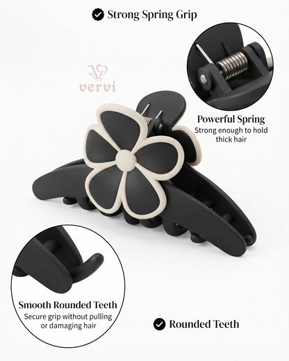 Korean Floral Long Hair Claw Clip Set 3 (Pack of 4)