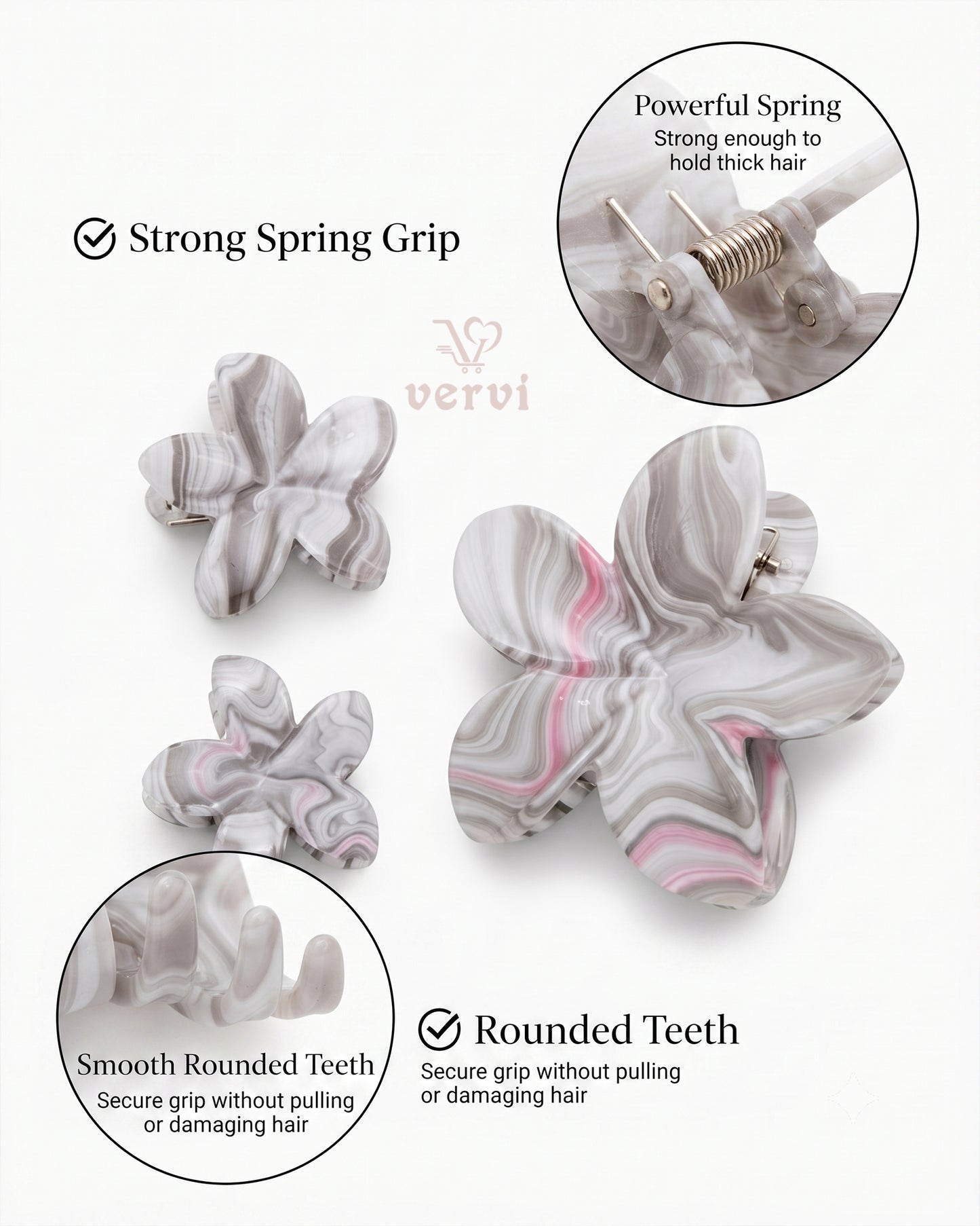 Marble Flower Hair Claw Clip Set 1 (Pack of 6)