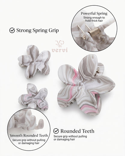 Marble Flower Hair Claw Clip Set 1 (Pack of 6)
