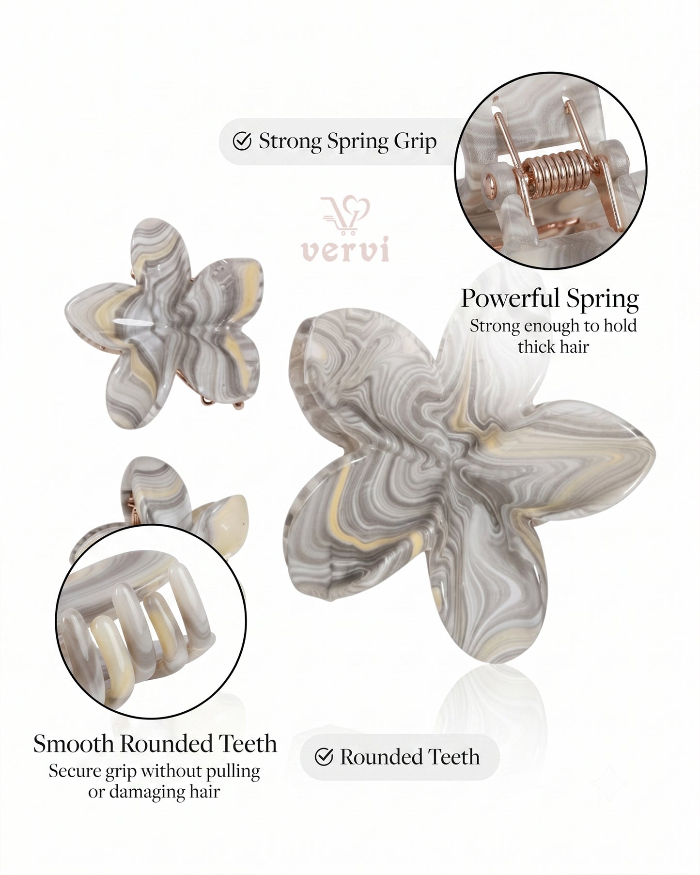 Marble Flower Hair Claw Clip Set 2 (Pack of 6)