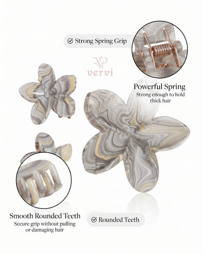 Marble Flower Hair Claw Clip Set 2 (Pack of 6)