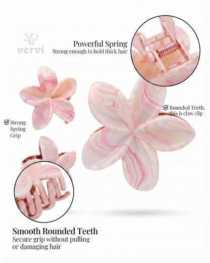 Marble Flower Hair Claw Clip Set 3 (Pack of 6)