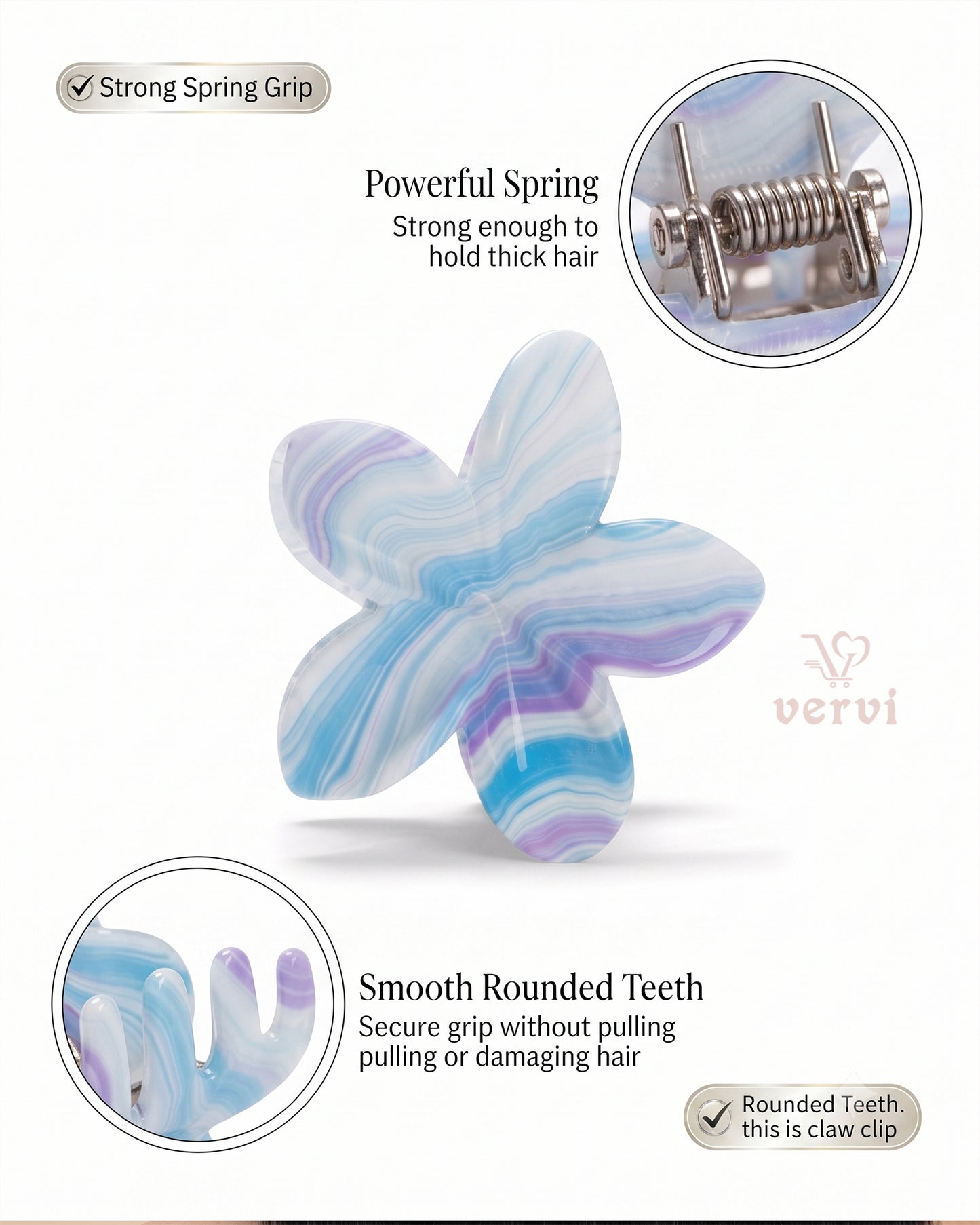 Marble Flower Hair Claw Clip Set 4 (Pack of 6)