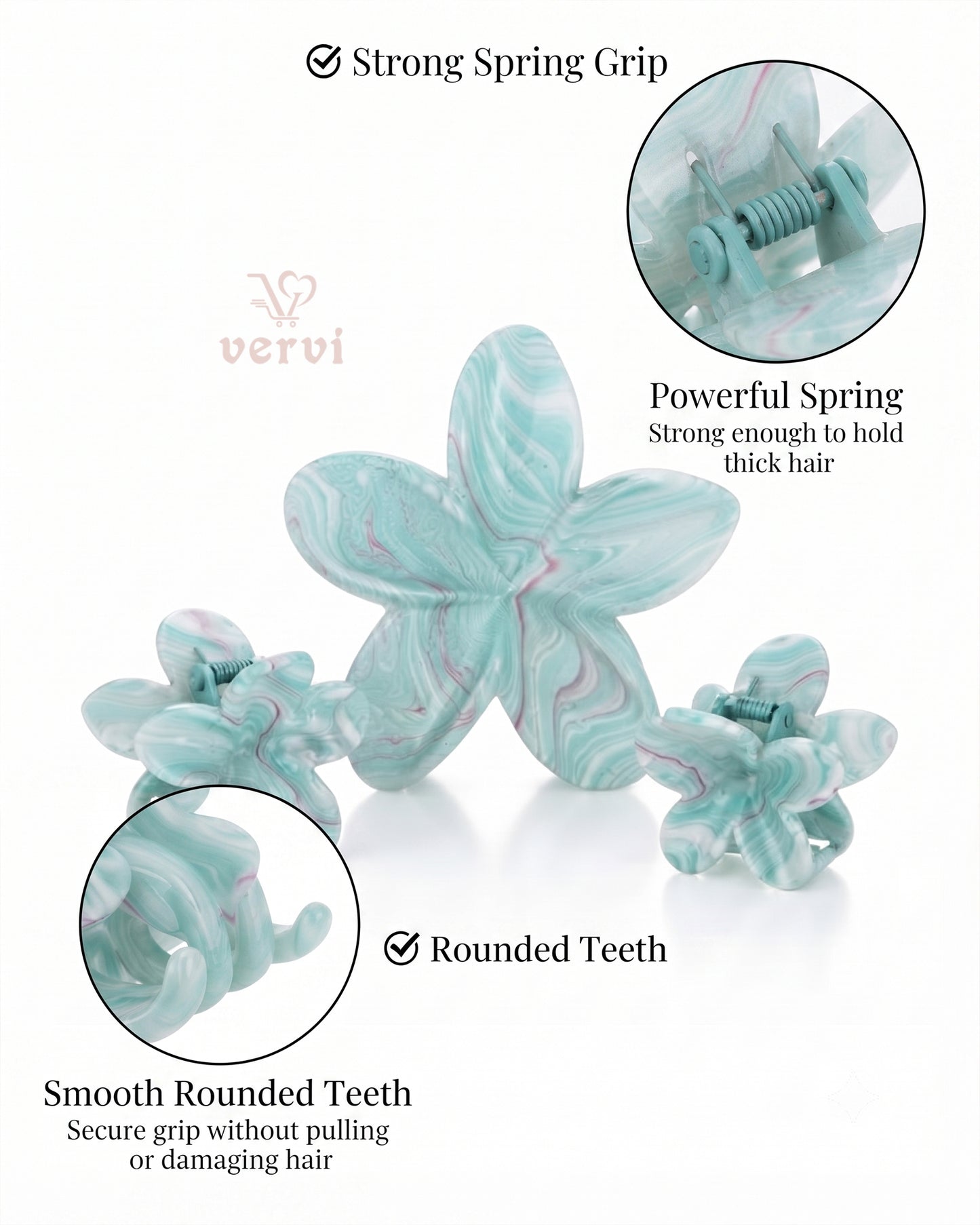Marble Flower Hair Claw Clip Set 5 (Pack of 6)