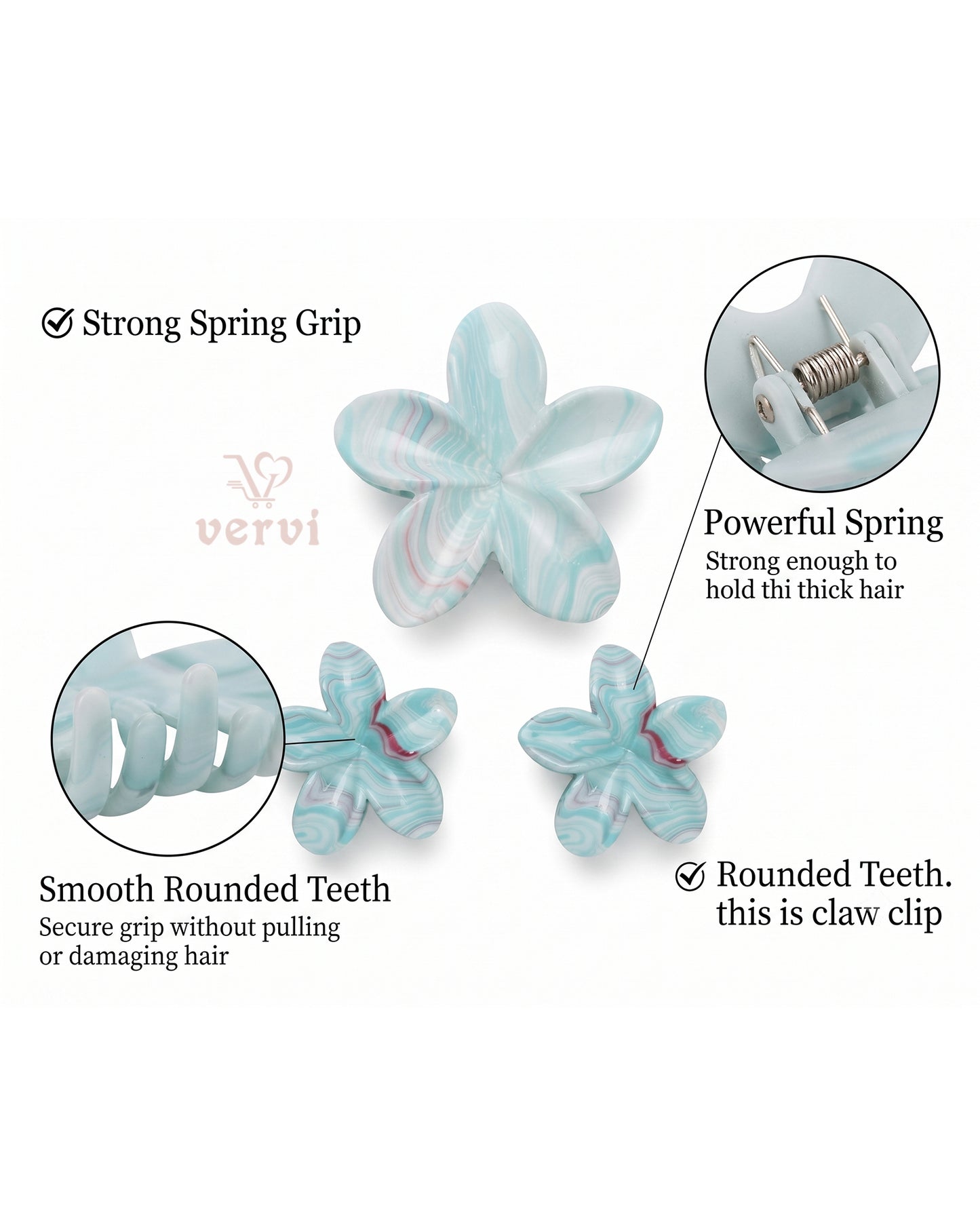 Marble Flower Hair Claw Clip Set 6 (Pack of 6)