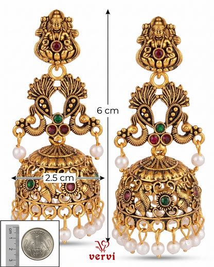 Antique Temple Lakshmi Jhumka with Pearl Drops