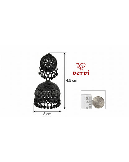Black Oxidized Floral Jhumka