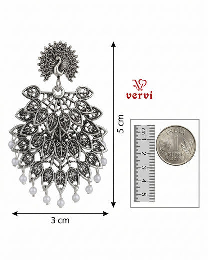Oxidized Peacock Fan Jhumka