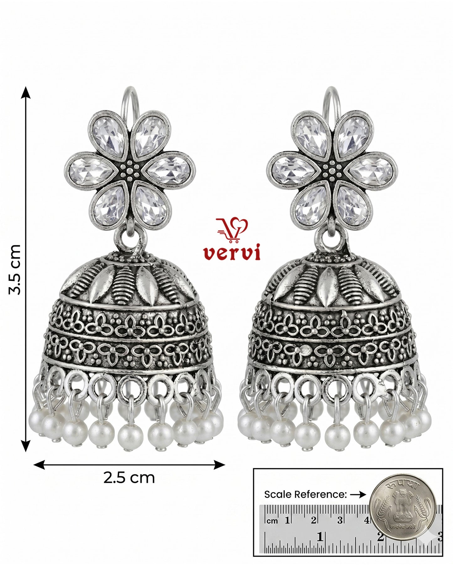 Floral Stone Oxidized Jhumka