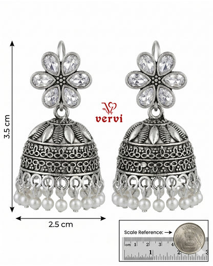 Floral Stone Oxidized Jhumka