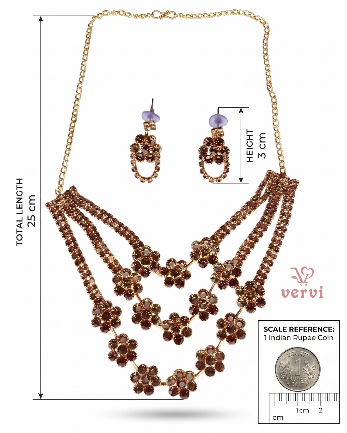 Three layer Stone Floral Necklace Set