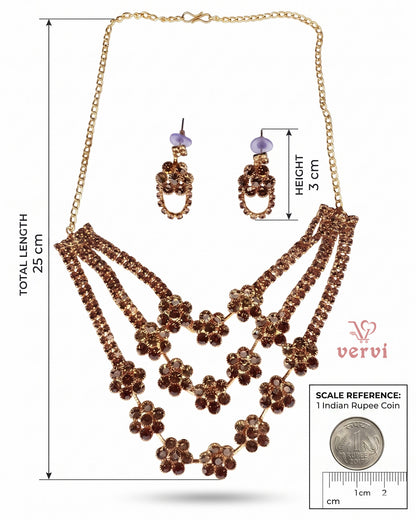 Three layer Stone Floral Necklace Set