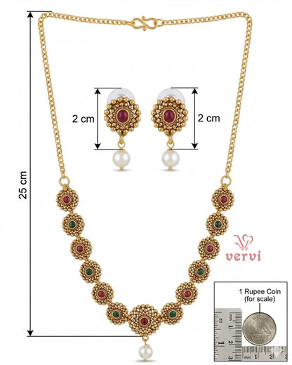 Antique Floral with Stone Necklace Set