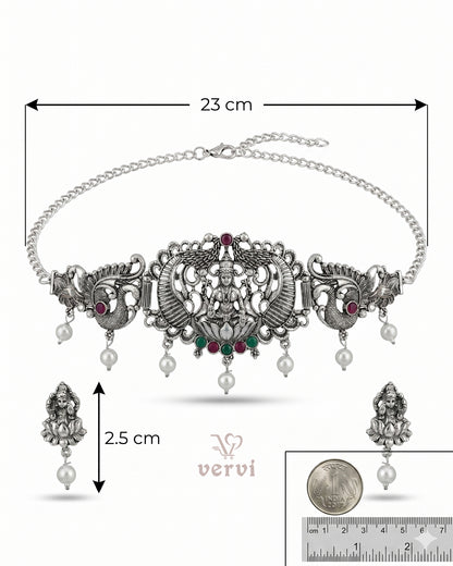 Oxidized Lakshmi Peacock Choker