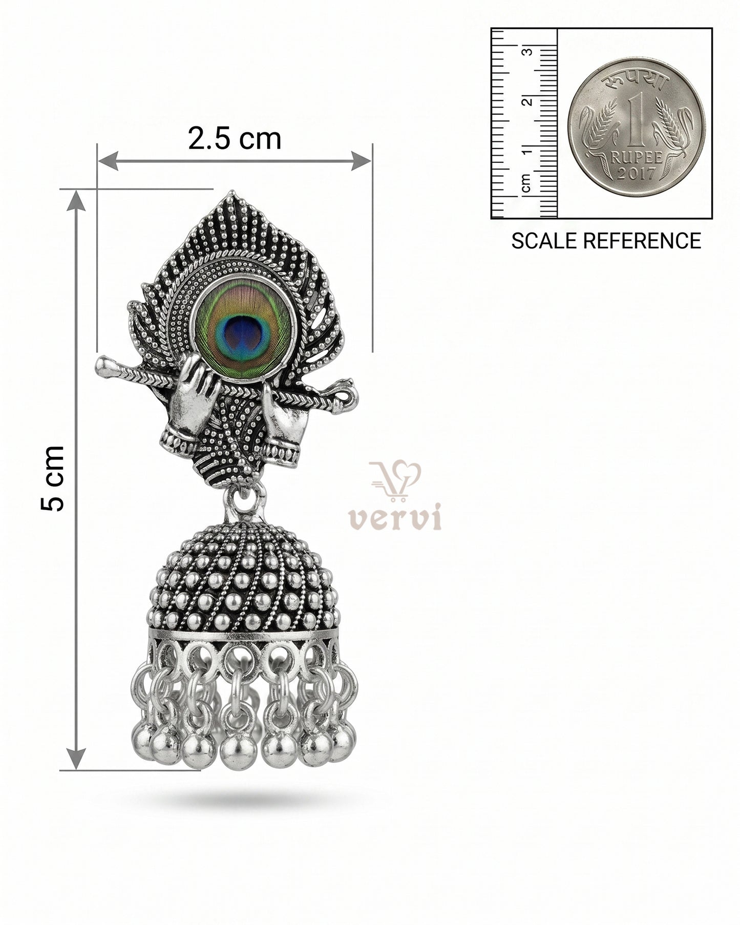 Oxidized Flute Peacock Feather Jhumka