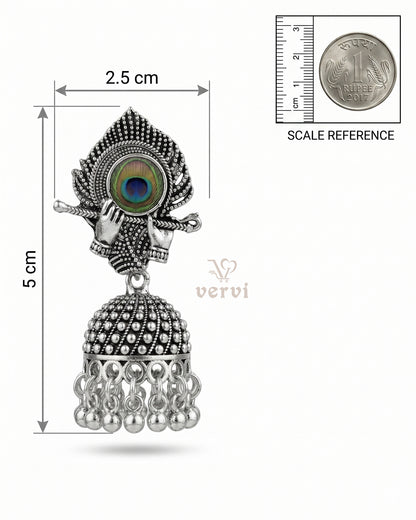 Oxidized Flute Peacock Feather Jhumka