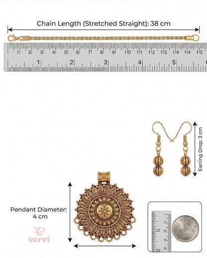 Gold Floral Pendant chain and Beads Earring