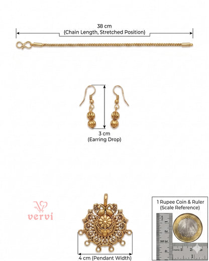 Gold Peacock Floral Pendant chain and Beads Earring