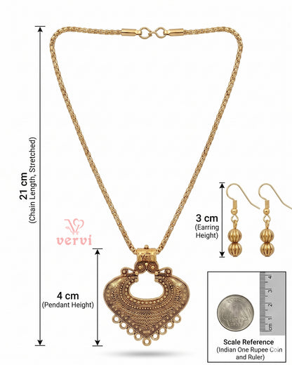 Gold Antique Pendant chain and Beads Earring