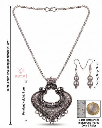 Silver Antique Pendant chain and Beads Earring