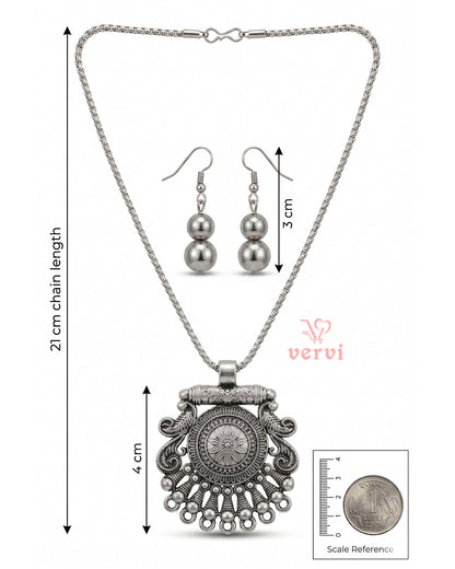 Silver Peacock Pendant chain and Beads Earring