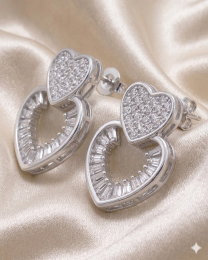 Silver Stone heart Studs