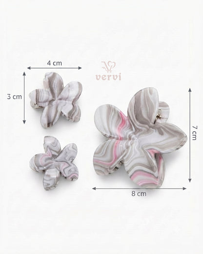 Marble Flower Hair Claw Clip Set 1 (Pack of 6)