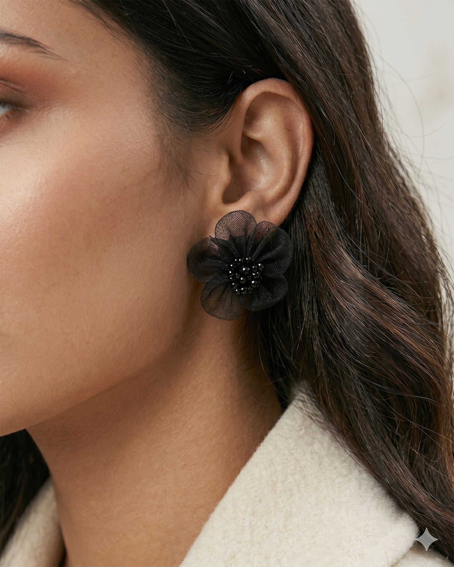 Korean Black Flower Earring